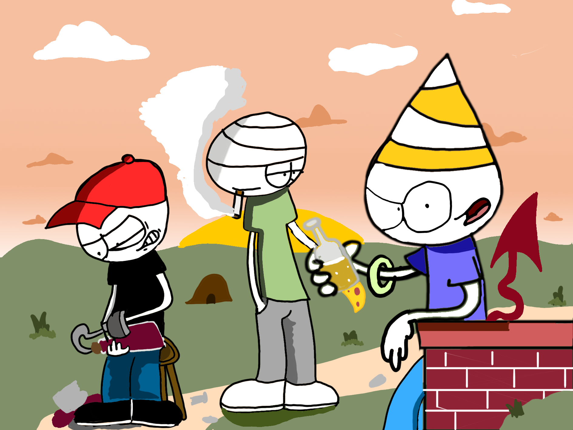 Doodle of two characters in my art style drinking and smoking