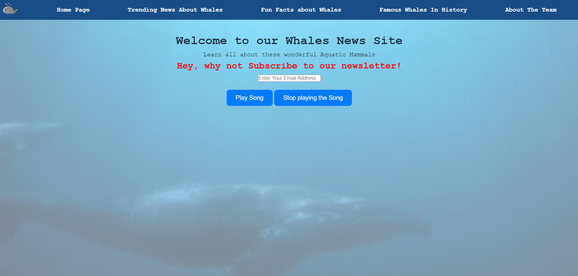 World Of Whales homescreen sceenshot